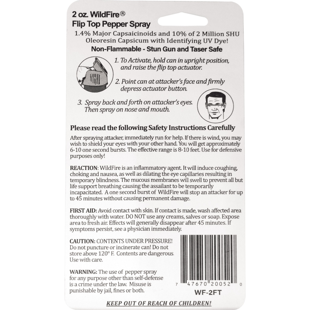 Wildfire 1.4% MC 2 oz pepper spray flip top view 2
